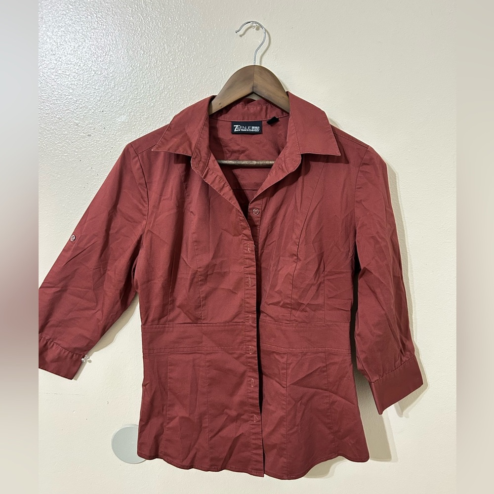 Pink and Orange Cuffed Sleeve Button Down Shirt